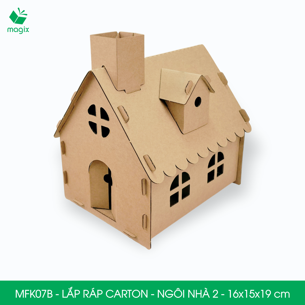 MFK07B - 16x15x19 cm - Mô hình ngôi nhà lắp ráp từ bìa carton cao cấp, nhà giấy carton mini sáng tạo