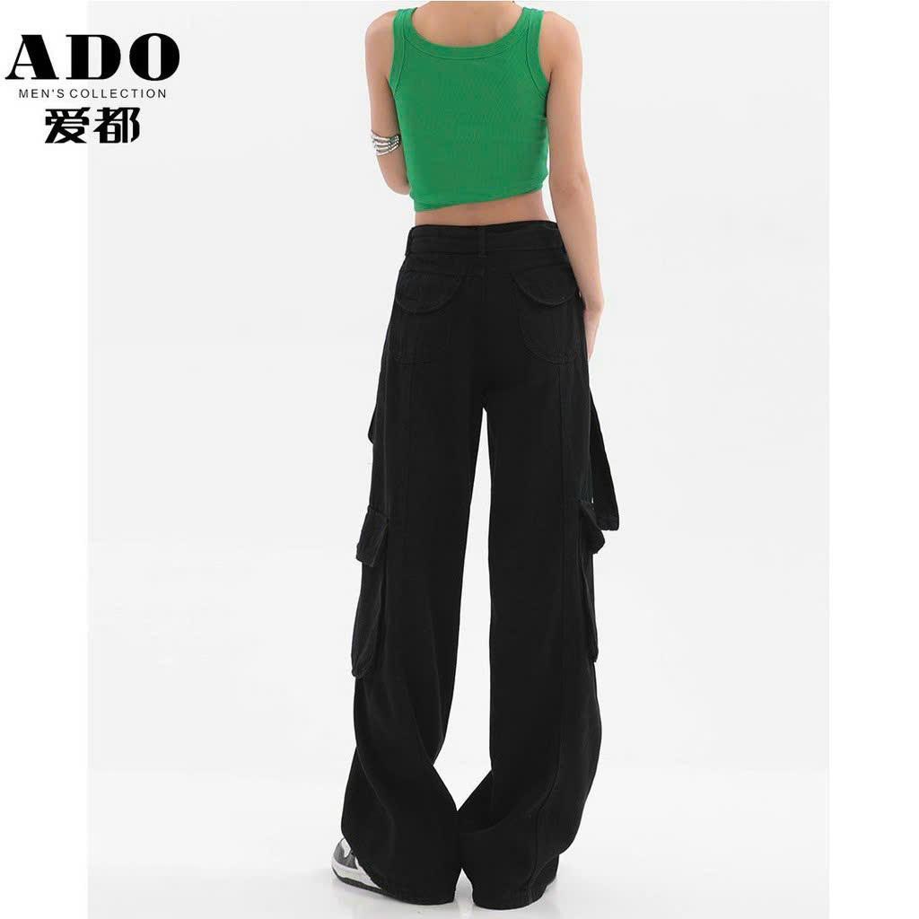 Quần kaki túi hộp Hiphop ống rộng xuông dài cargo pants trơn thời trang cho nữ/nam  -hình thật