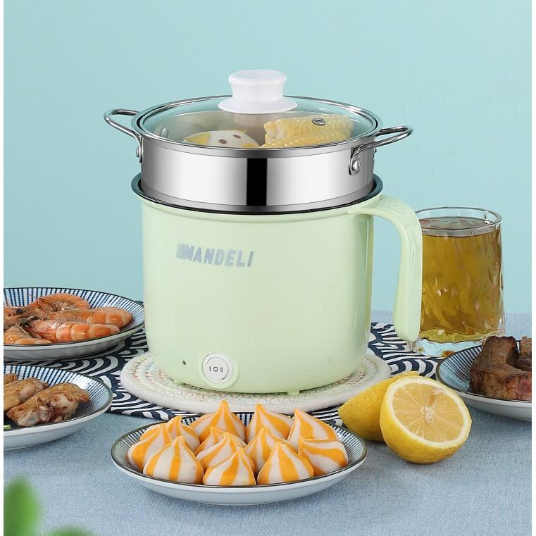 Ca Nấu Mì,Nồi Lẩu Điện Mini Cầm Tay 2 NẤC NHIỆT Nấu Cơm Đa Năng 1,8L + Tặng Kèm Giá Hấp INOX