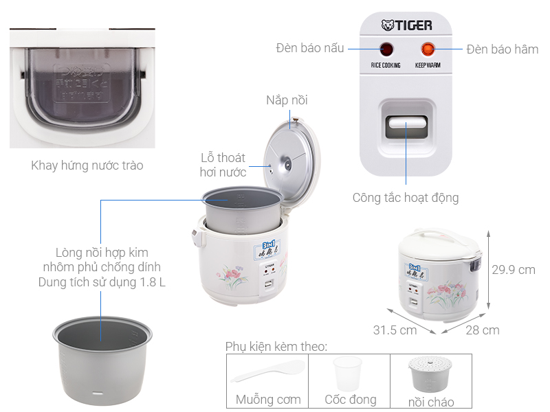 Nồi cơm điện Tiger 1.8 lít JNP-1803-FF - Hàng chính hãng