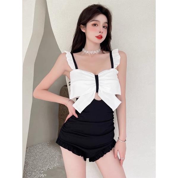 Bộ đồ bơi liền mảnh đen pha nơ trắng