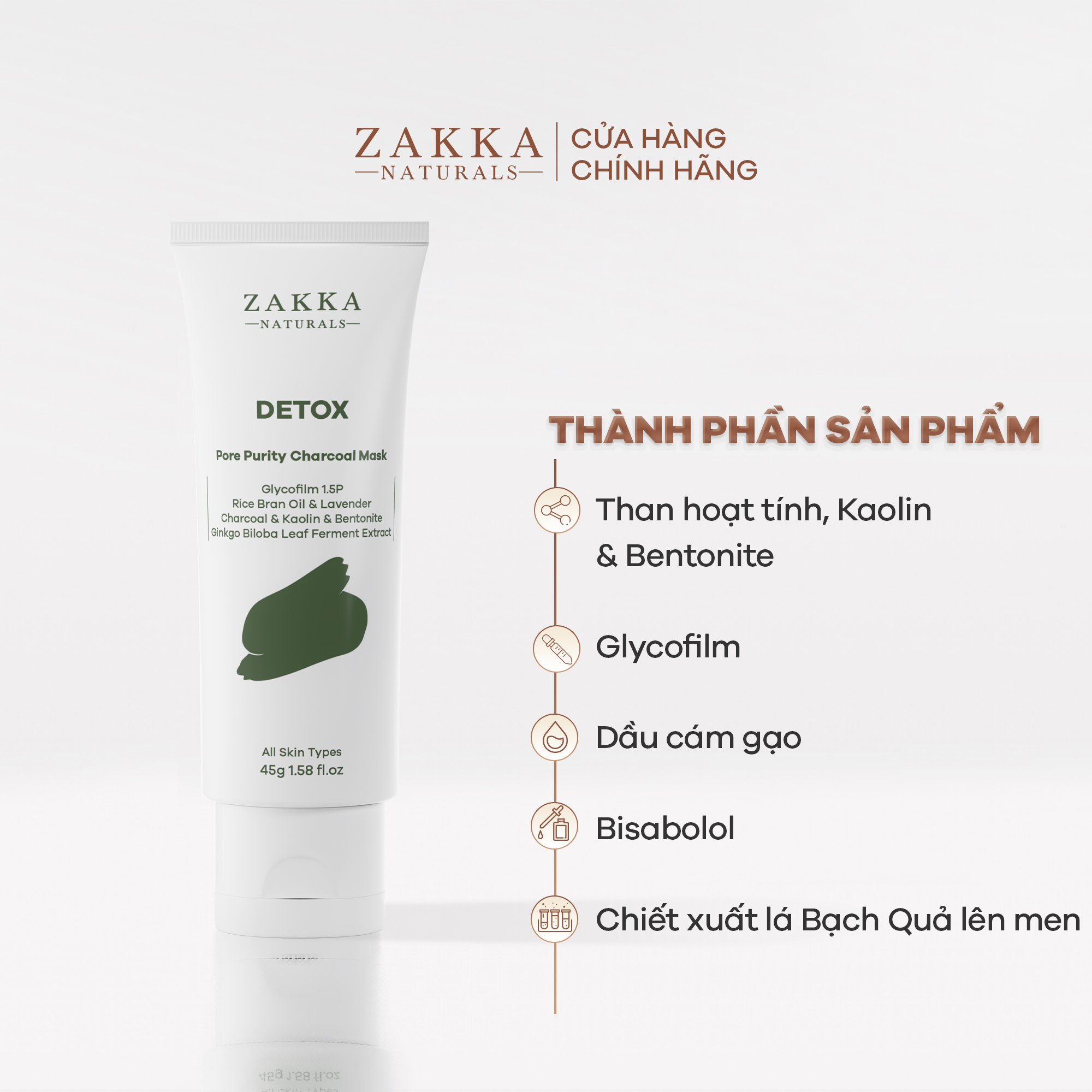 Mặt Nạ Detox Zakka Naturals than hoạt tính làm sạch sâu Detox Pore Purity Charcoal Mask 45g