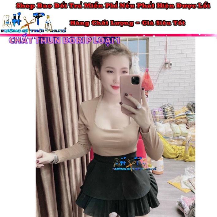 Áo kiểu croptop nữ đẹp ôm body tay dài cổ vuông sexy phong cách hàn quốc cực dễ thương mẫu mới thời trang 2021-A22  -TE