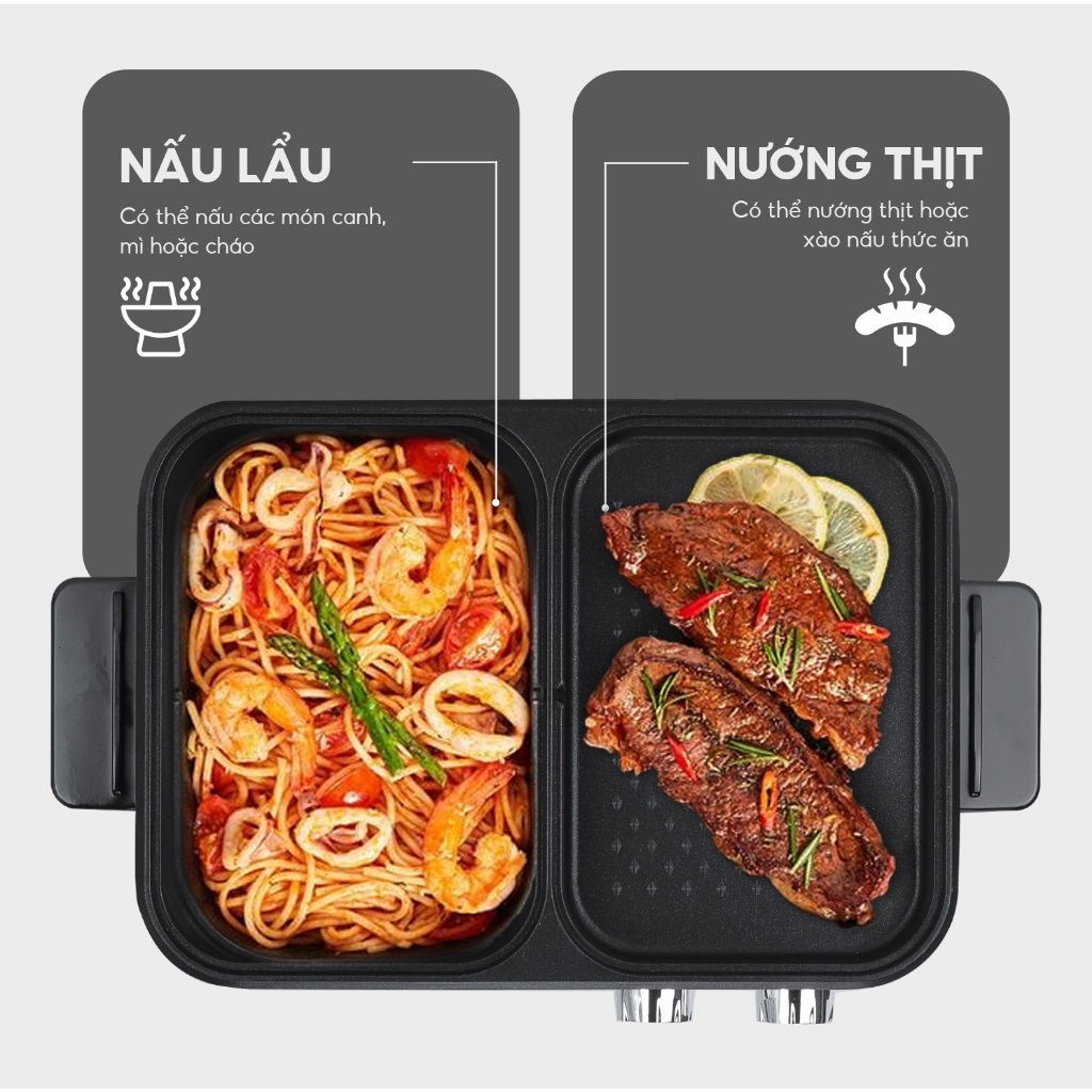Nồi lẩu điện Sothing Lebenlang LBL8583 2 ngăn mini, bếp lẩu nướng 2in1, công suất 1300w, dung tích nồi lẩu 1200ml- hàng chính hãng