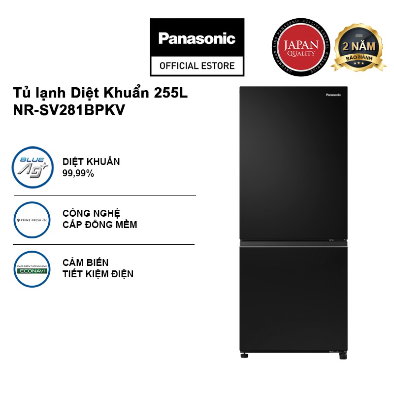 Tủ lạnh Panasonic Diệt Khuẩn 255L NR-SV281BPKV Cấp Đông Mềm - Ngăn Đá Dưới - Siêu Tiết Kiệm Điện Năng - Hàng chính hãng