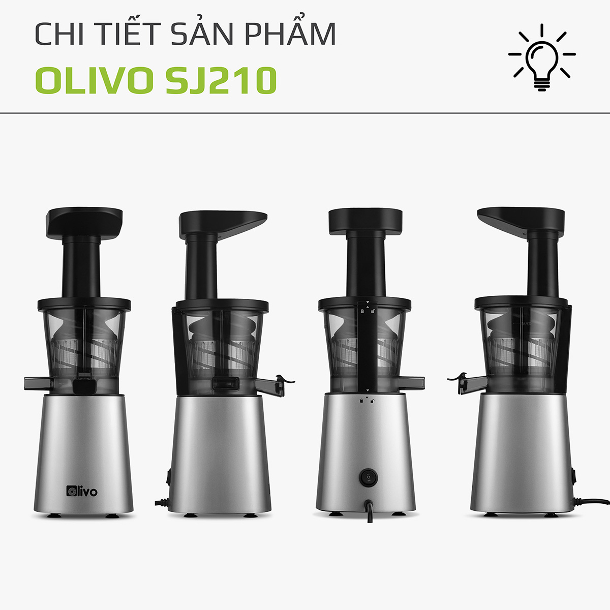 Máy Ép Chậm Olivo SJ210 [CHÍNH HÃNG] Làm Kem, Ép Rau Củ Quả, Ép Đậu Nành 3 Trong 1, Ép Kiệt Bã 99% Thiết Kế Đột Phá, Dễ Dàng Vệ Sinh