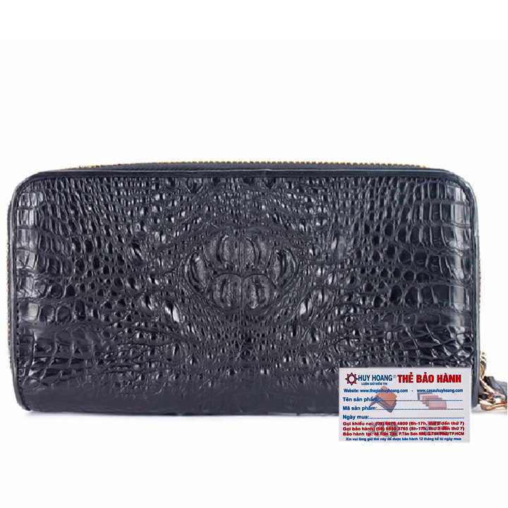 Bóp nữ da cá sấu Huy Hoàng 2 khóa nguyên con màu đen, nâu đỏ, nâu đất, vàng bò HT3260-61-62-63