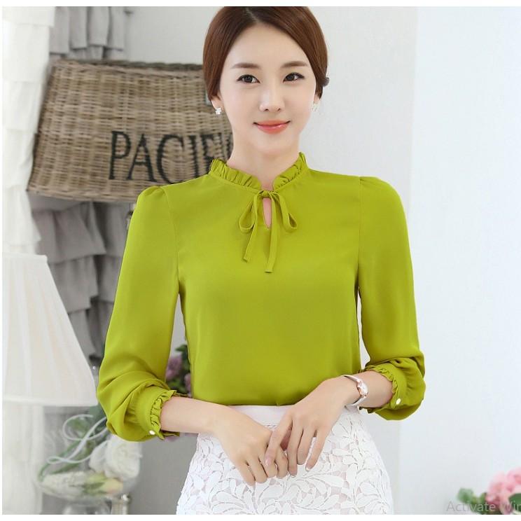 Áo sơ mi nữ tay dài cổ bèo vải voan chéo thái chất mềm mát dày dặn - TA131