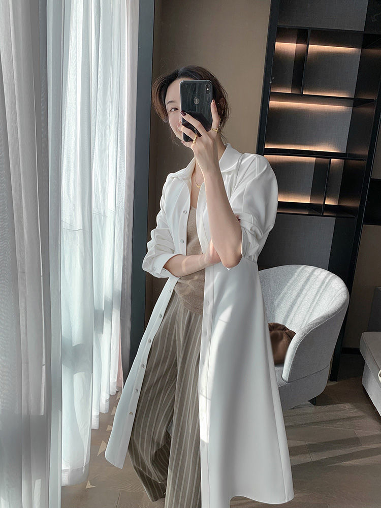 Đầm suông dáng dài cổ sơ mi cài khuy làm được luôn áo choàng