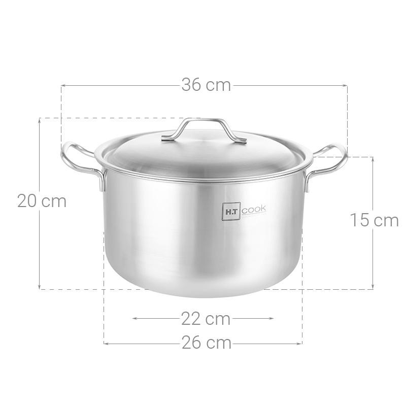 Nồi luộc gà 1 đáy cao cấp Fivestar H.T Cook nắp inox ( 26cm / 28cm / 30cm /32cm ) dùng được bếp từ , gas , hồng ngoại , tặng 2 vá canh