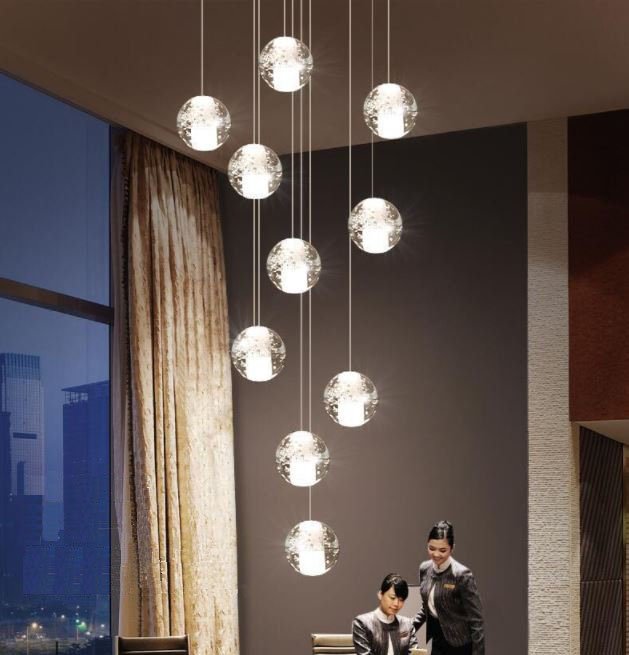 Đèn thả thông tầng KUNLI trang trí nội thất hiện đại loại 10 bóng pha lê thủy tinh cao cấp