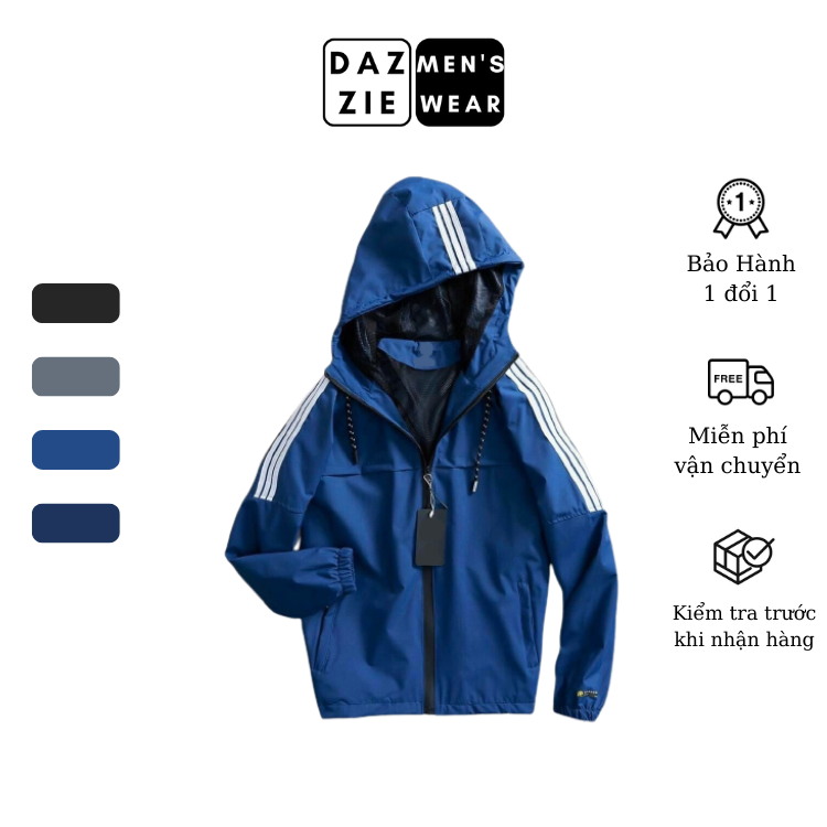 Áo khoác gió nam nữ 3 Sọc, 2 lớp Chống nước Cao Cấp DazzieMenwear