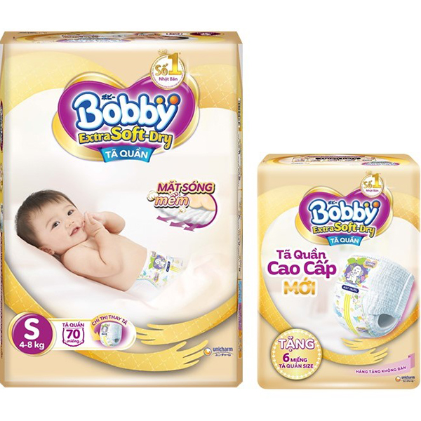 Tã Quần Bobby Extra Soft Dry S70 [Tặng 6 Miếng Tã Quần size M]