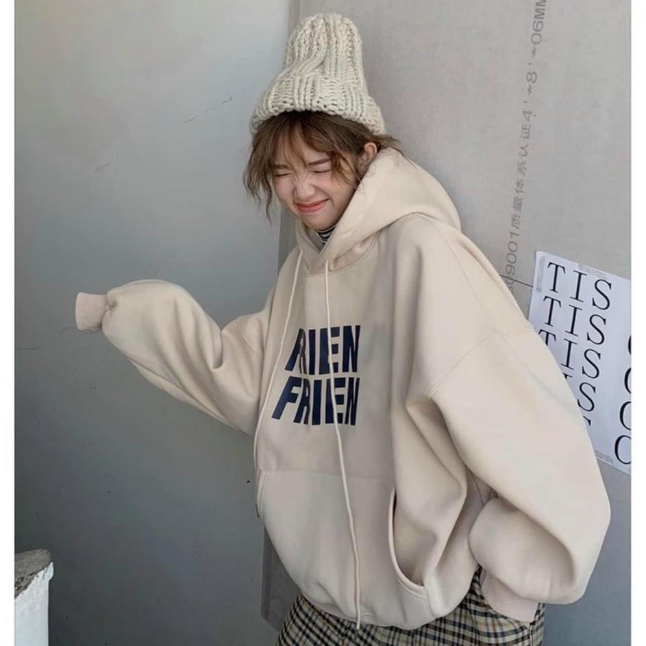 Áo Khoác Hoodie Tròng Đầu FRIEN Kiểu Tay Phồng Dáng Rộng Phối Nón Chất Nỉ Bông Dày Dặn Siêu Cá Tính