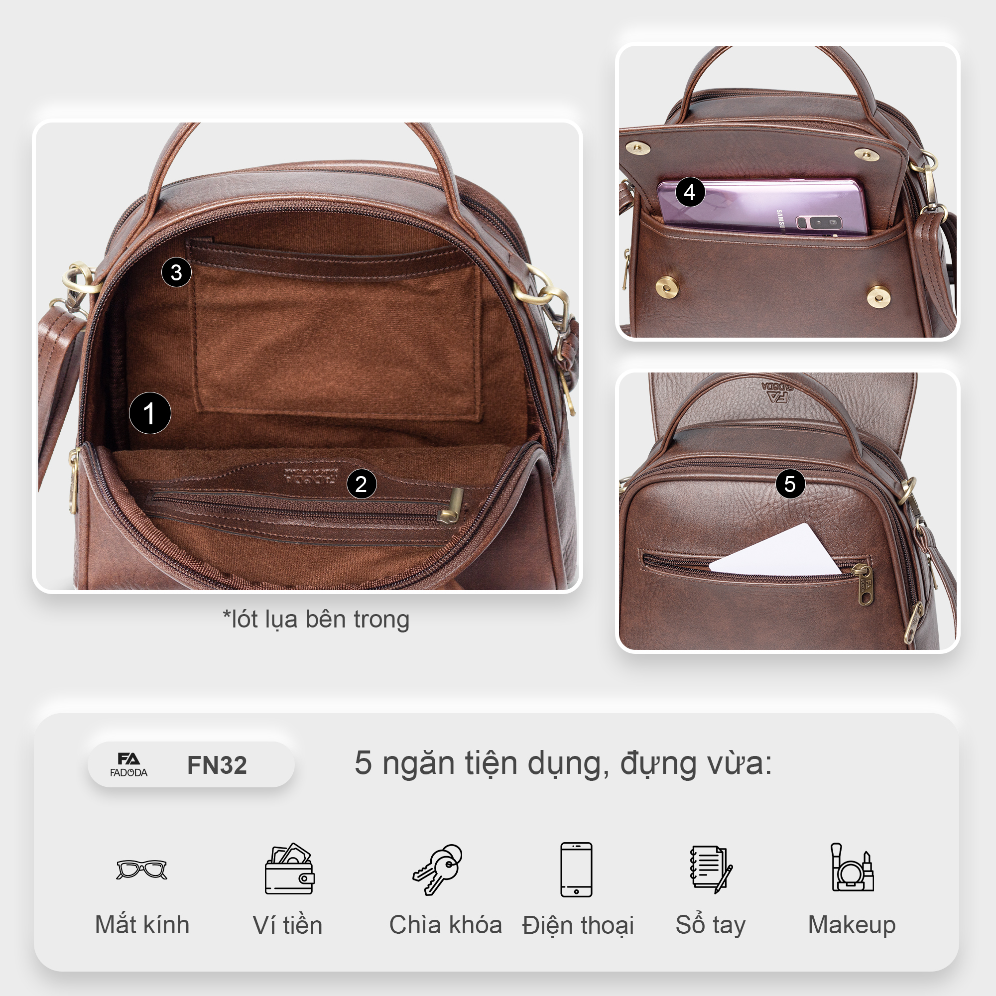 Túi đeo vai nữ size lớn cao cấp FADODA FN32