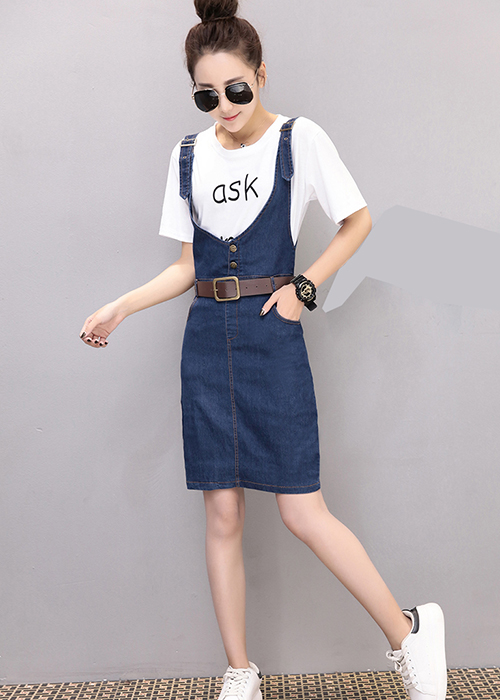 Đầm Yếm Jean Nữ Nút Cài Xẻ Tà Thời Trang
