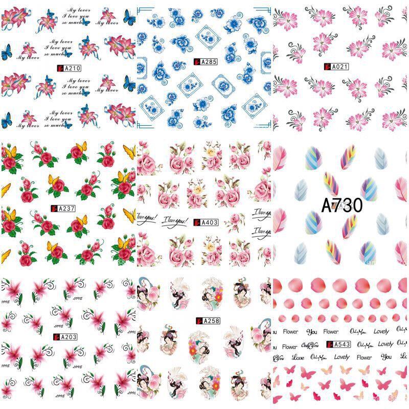 Bộ 10 tấm decal dán móng họa tiết bông hoa, cánh bướm - sticker trang trí móng nghệ thuật Nail art sang trọng H10