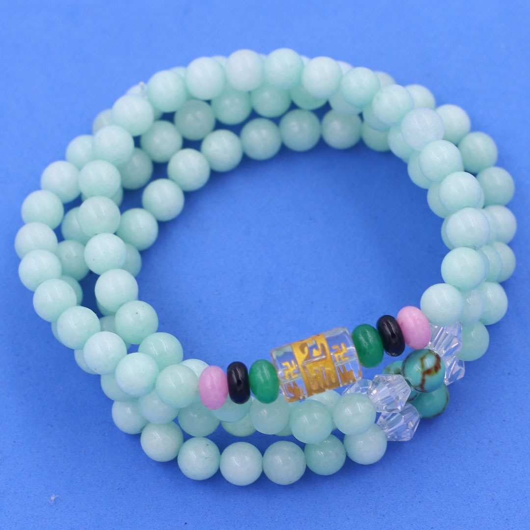 Vòng chuỗi 108 hạt đá ngọc bích 6 ly charm lục tự kim ngôn, vòng chuỗi niệm Phật, vòng chuỗi đeo tay