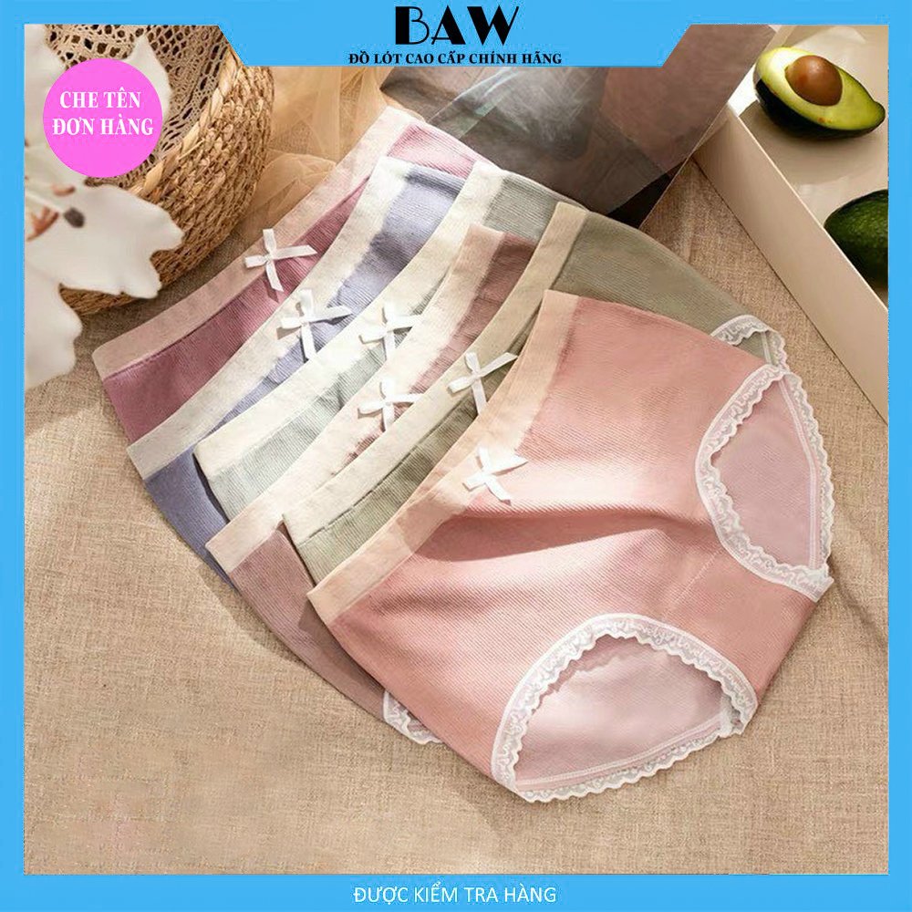 Quần Lót Nữ, Bộ 5 Quần Lót Nữ Cotton Viền Phối Ren Cao Cấp Mềm Mịn Hàng Thương Gia, Quần Lót Nữ Kháng Khuẩn, Quần Lót Nữ Co Giãn Tốt Thương Hiệu Baw Mã QLN160