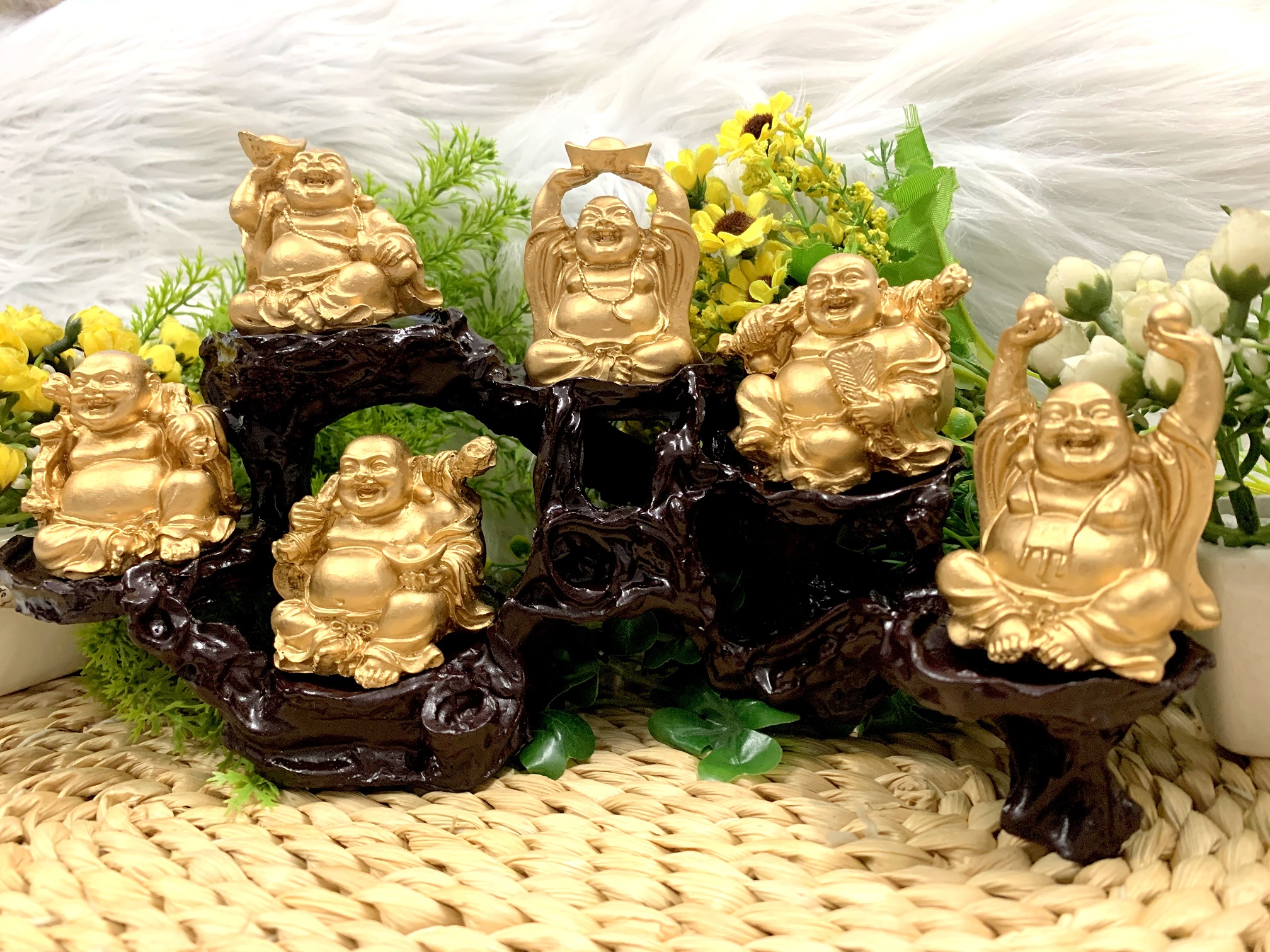 Bộ 6 Tượng Bồ Tát Di Lặc Hoan Hỉ kèm đế tượng 6 chân An Nhiên