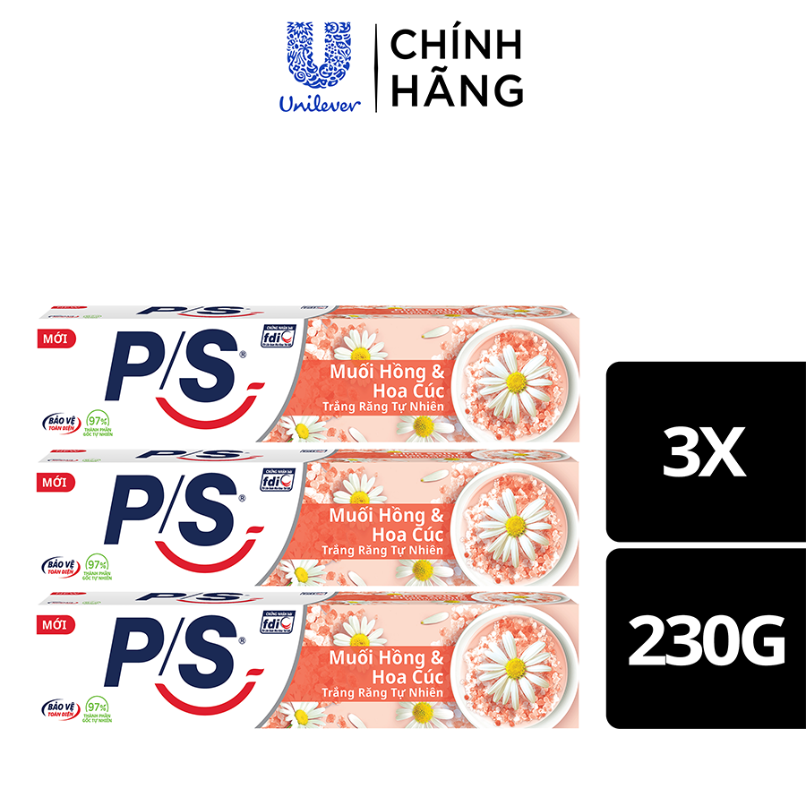 Bộ 3 Kem đánh răng P/S Muối Hồng &amp; Hoa Cúc Trắng răng tự nhiên 230G