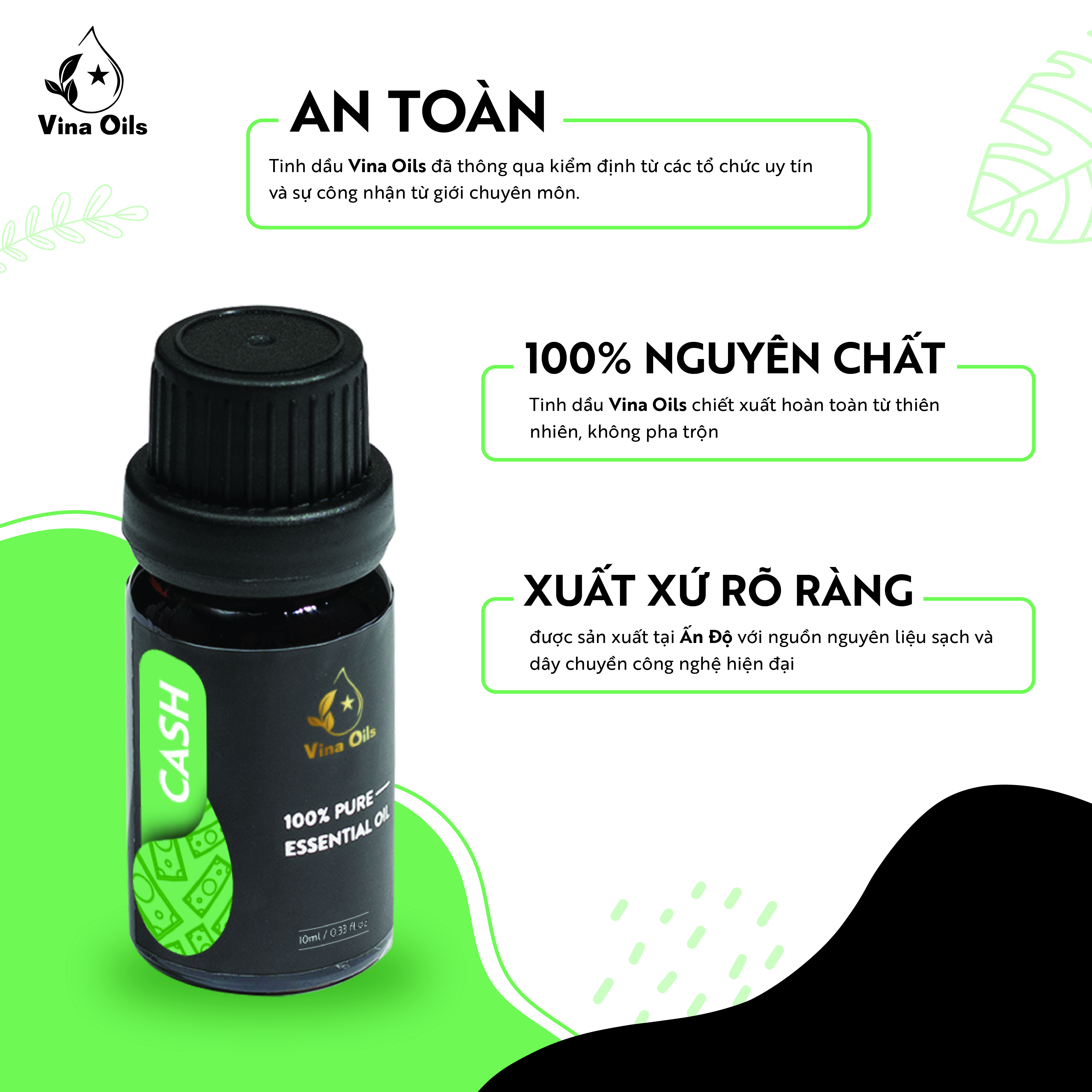 Tinh Dầu Hợp Chất Cash Vina Oils 10ml - Chiết Xuất Từ Oải Hương, Xô Thơm, Long Não - Hương Thơm Tươi Mát Mang Phong Thuỷ Tốt, Mang Lại Sự Thịnh Vượng, Phát Tài Phát Lộc