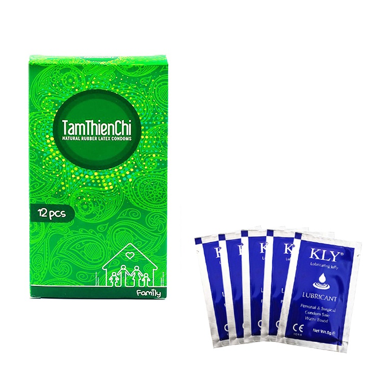 Bao cao su Tâm Thiện Chí Family gia đình hộp 12 chiếc và 5 gói gel bôi trơn gốc nước KLY 5ml