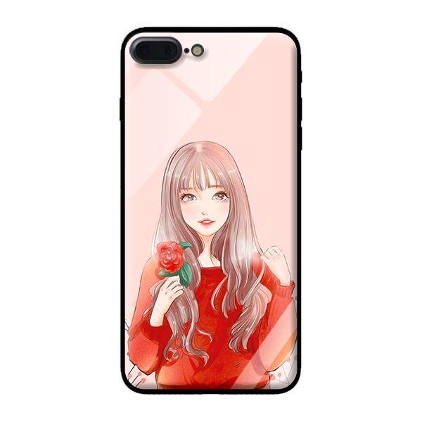 Ốp lưng kính cường lực cho iPhone 8 Plus Cô Gái Cầm Hoa - Hàng chính hãng