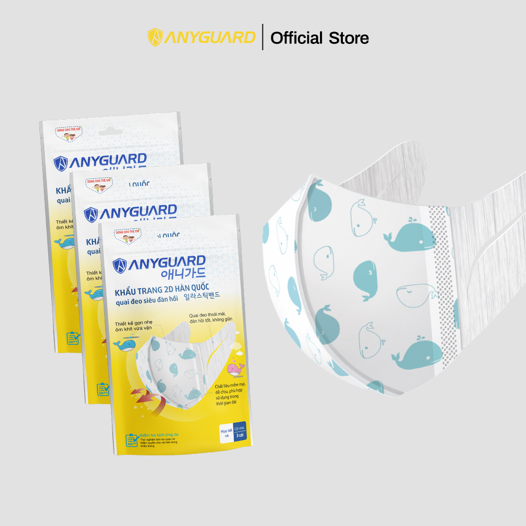 ComBo Khẩu Trang Trẻ Em Hàn Quốc Form 2D Anyguard Chính Hãng - Quai Đeo Siêu Đàn Hồi - 베이비 마스크 - Face Mask For Kids - ISO 9001:2015, ISO 13485:2016, QCVN 01:2017/BTC