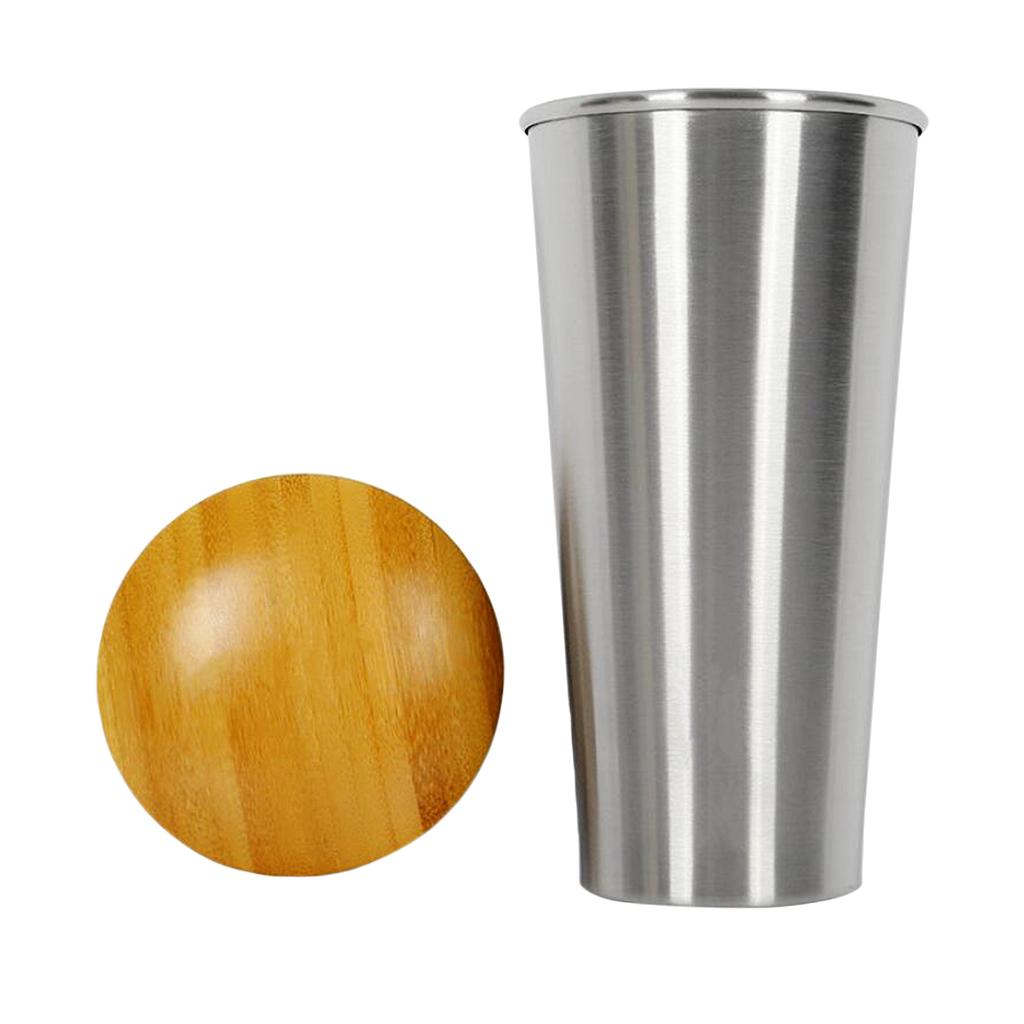 Stainless Steel Cup Camping Travel Coffee Tea Drinking Mug with Bamboo Lid