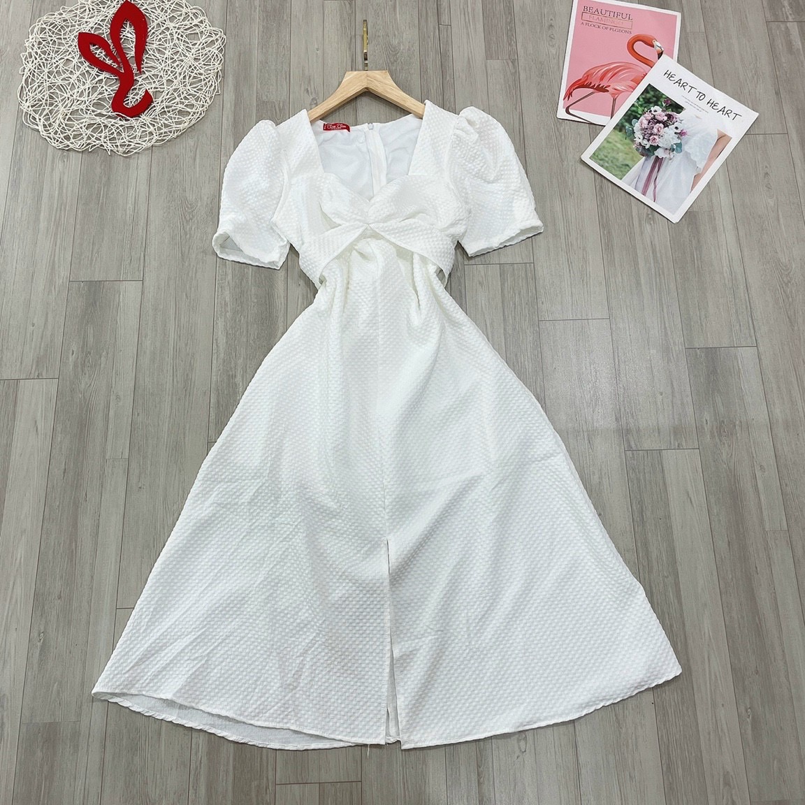 Đầm maxi nhún ngực xẻ trước - váy dự tiệc cổ v dây chéo bụng tiểu thư