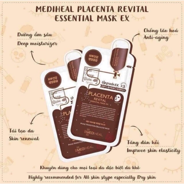 Bộ 10 Gói Mặt Nạ Nhau Thai Cừu Tăng Độ Đàn Hồi Và Chống Lão Hóa Da Mediheal Placenta Revital Essential Mask Ex 25ml x10