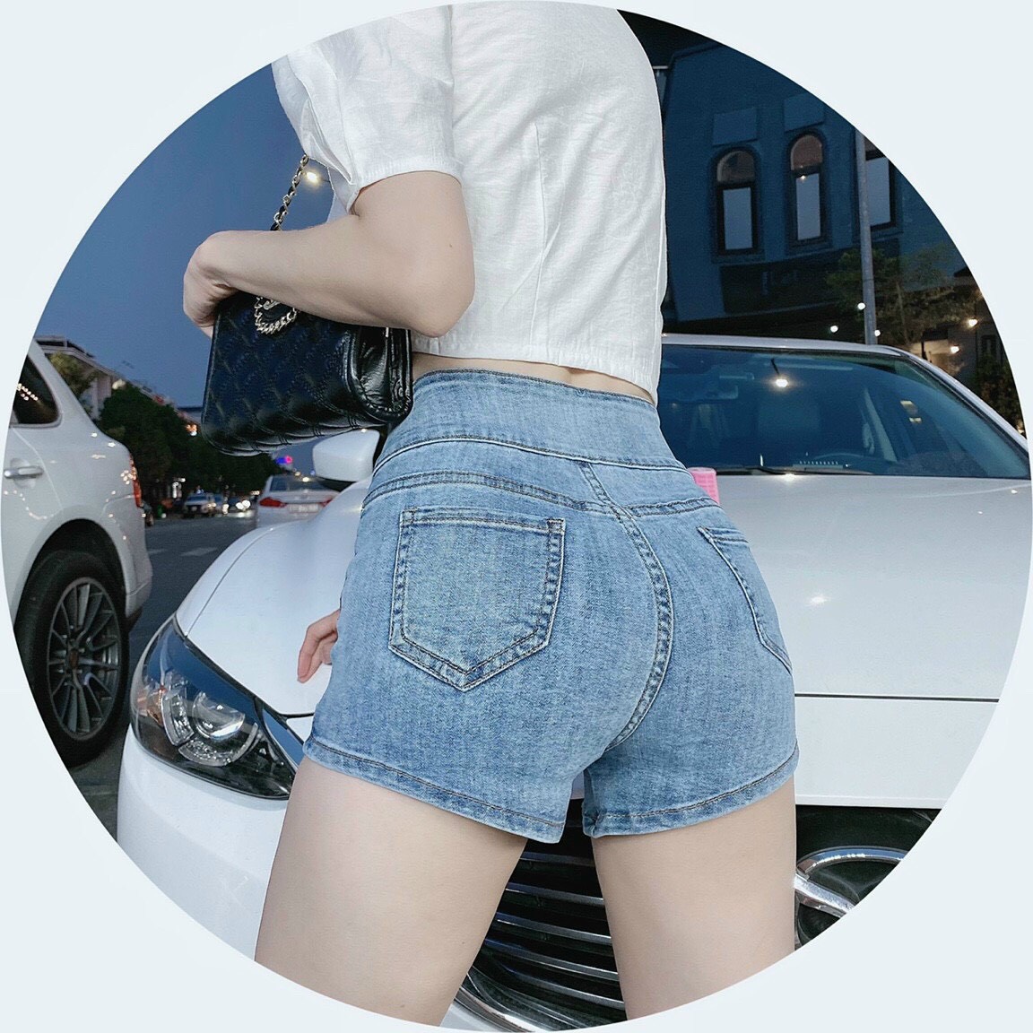 Quần short jean nữ BigSize lưng cao trên rốn, co dãn mạnh, 2 túi hộp nổi, dành cho người mập 3942 3944
