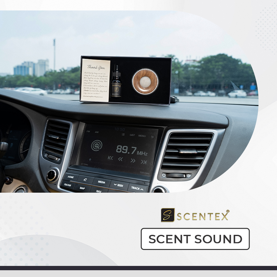 Nước hoa xe hơi cao cấp Scentex SCENT SOUND 100% Organic, được làm từ hợp kim kim ALUMINUM cắt CNC công nghệ cao kết hợp với bên trong là Gỗ Hoàng Đàn có mùi thơm nức tự nhiên, bên trong ruột bông có thể thấm hút tinh dầu khuếch tán mùi hương, khử mùi, di