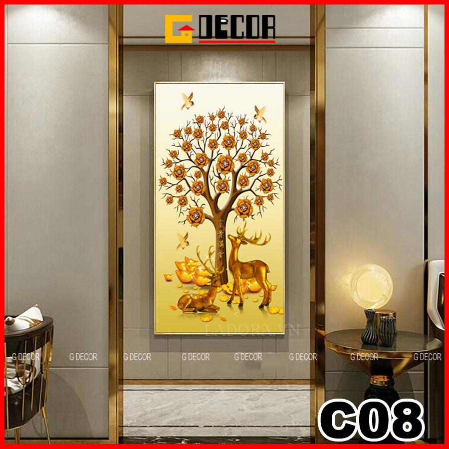 Tranh treo tường canvas 1 bức phong cách hiện đại Bắc Âu 08, tranh hươu tài lộc trang trí phòng khách, phòng ngủ, spa