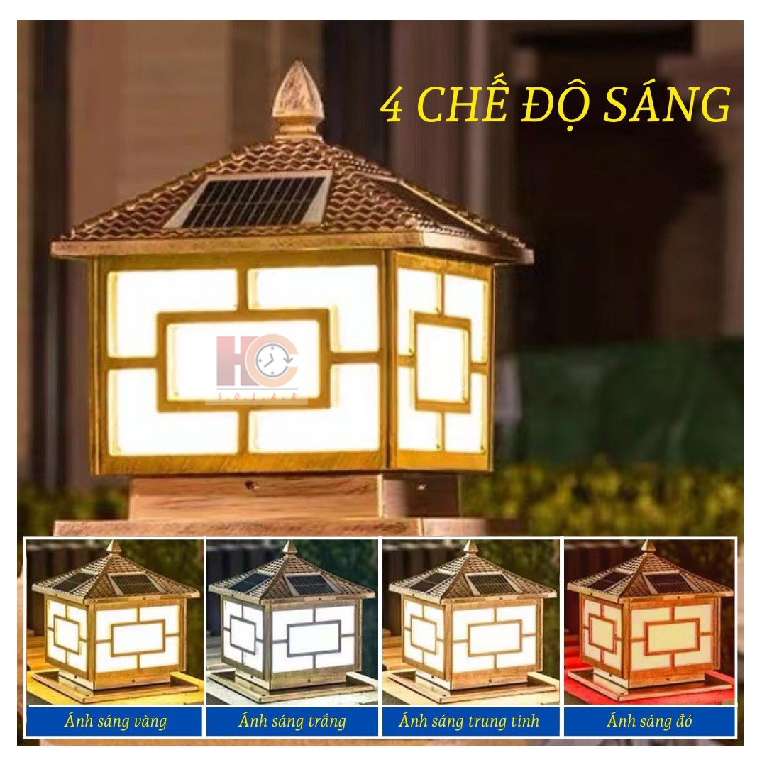 Đèn năng lượng mặt trời trụ cột sân vườn,Vỏ nhôm ,Tấm pin liền , kích thước 25x25cm