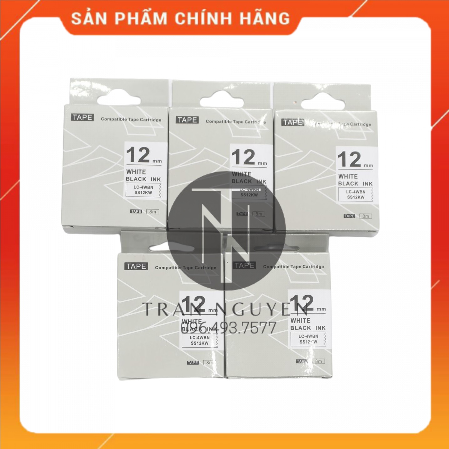 Nhãn in Tepra SS12KW - Chữ đen nền trắng 12mm x 8m - Hàng nhập khẩu