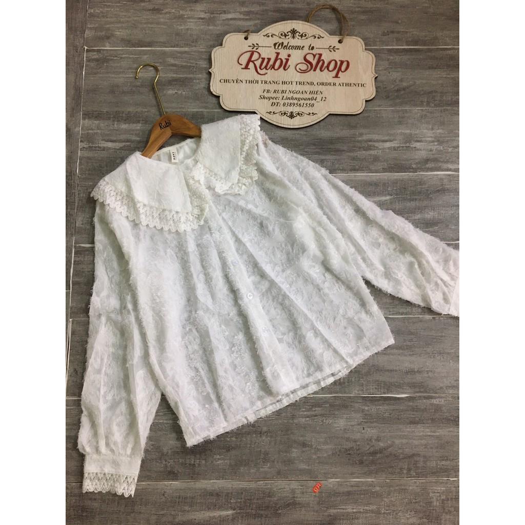 ÁO SƠ MI REN LÔNG CỔ BÈO CAO CẤP