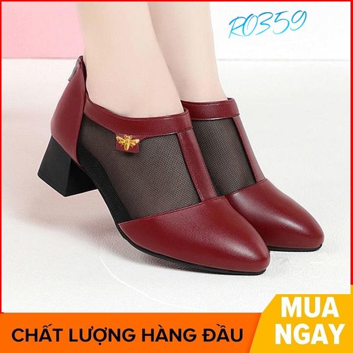 Giày sandal nữ cao gót 5 phân hàng hiệu rosata hai màu đen đỏ ro359