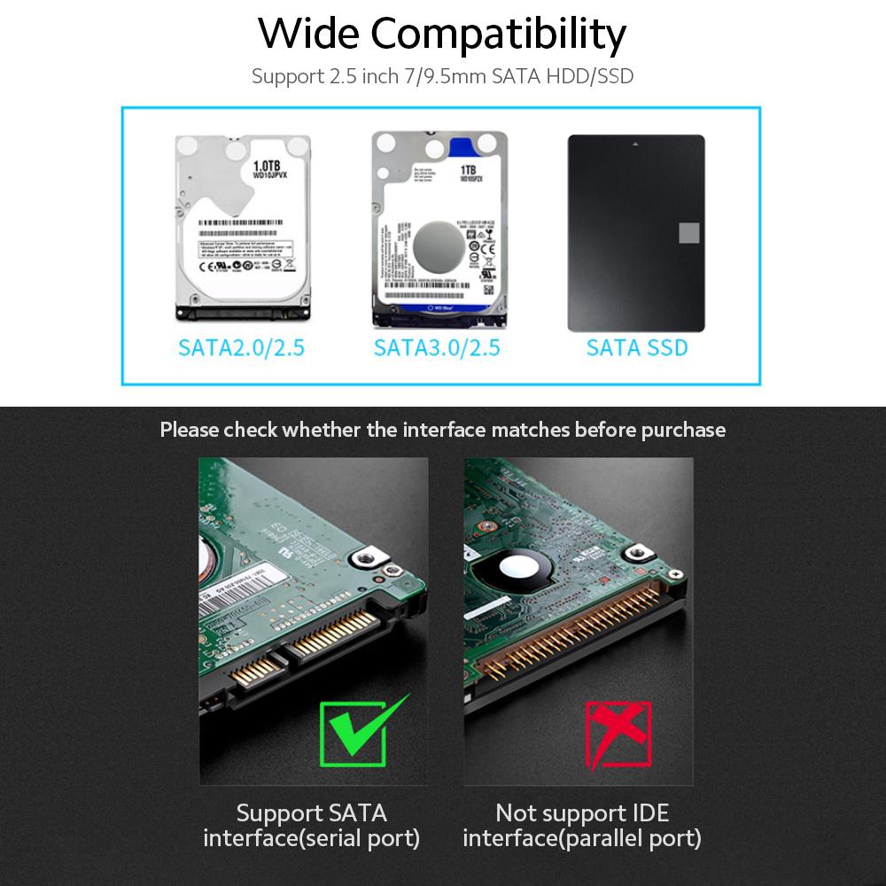 Hard Disk Case HDD/SSD Enclosure USB3.0 High-speed Transmission Easy Installation Suitable for 2.5 inch SATA HDD/SSD