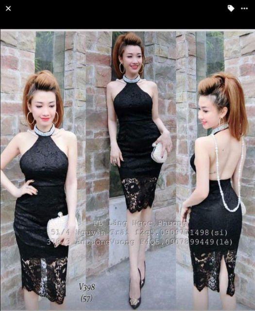 Đầm body yếm kết trân châu