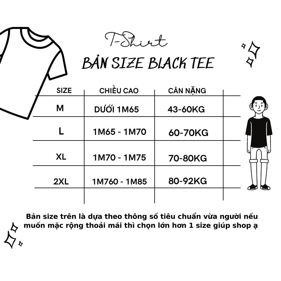 Áo thun đen in chữ xanh tay ngắn cổ tròn BLACK TEE vải cotton xuất xịn chuẩn fom TSBLT0008