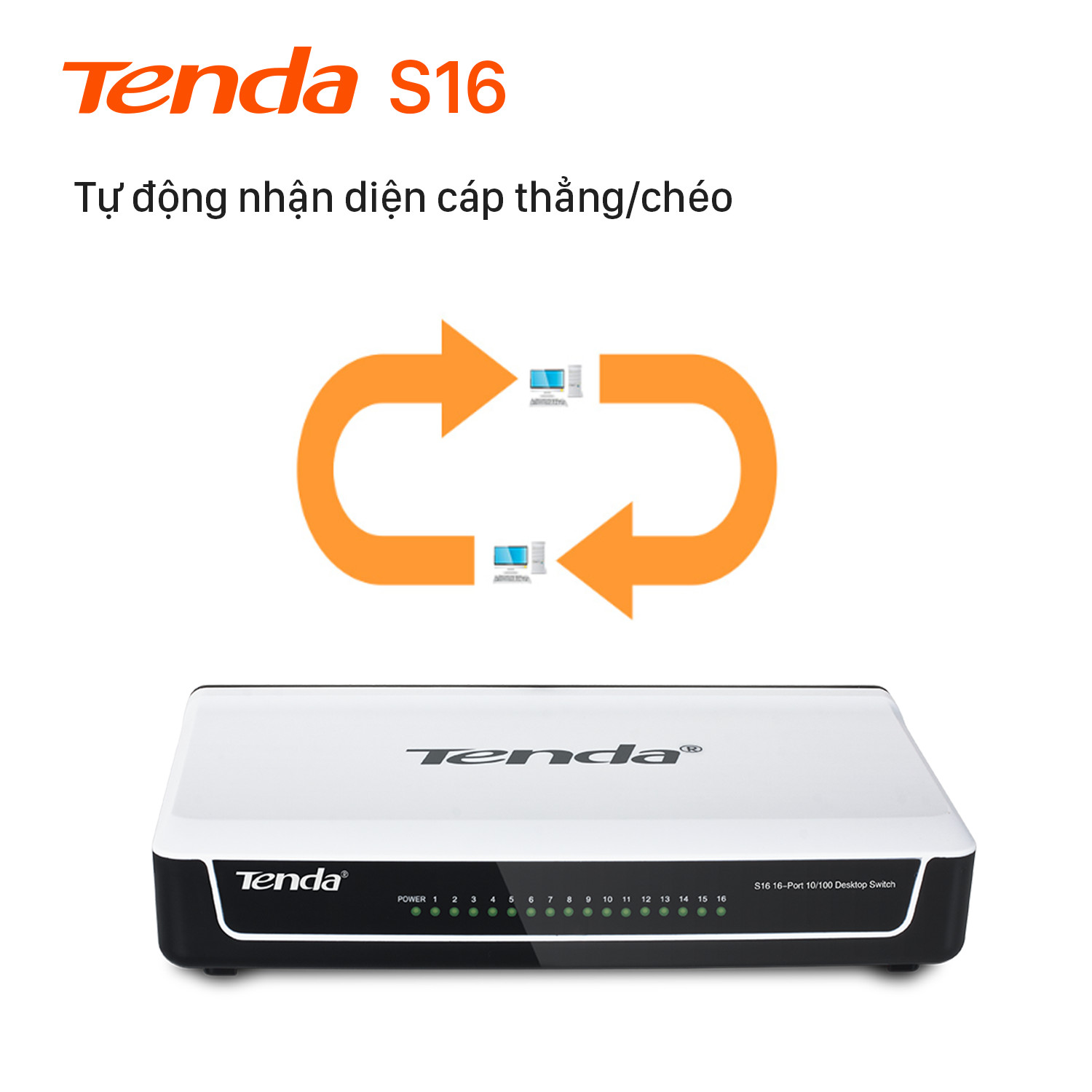 Tenda Bộ chia mạng Switch S16 16 cổng Ethernet 100Mbps - Hàng Chính Hãng
