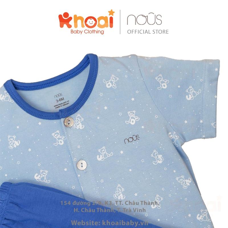 Bộ cài thẳng cộc Nous petit xanh dương họa tiết - Chất liệu Nu Petit 95% cotton thiên nhiên