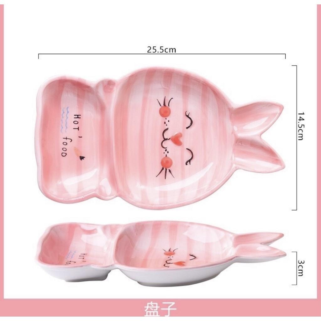 Bát , đĩa sứ ăn dặm -Set thỏ hồng