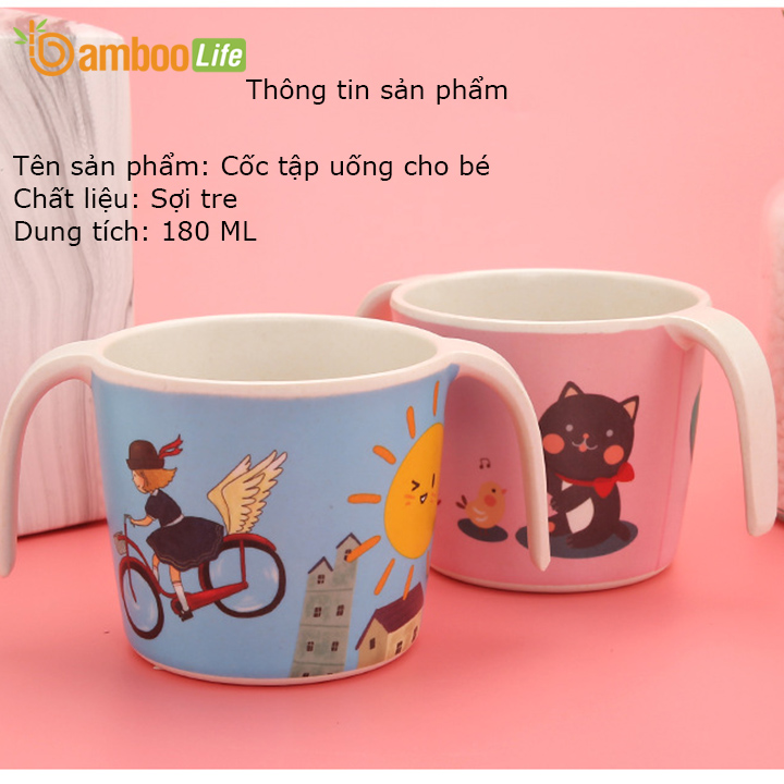 Bình tập uống nước cho bé từ sợi tre thiên nhiên Bamboo Life BL092 hàng chính hãng Cốc tập uống nước cho bé, chống sặc có 2 tay cầm