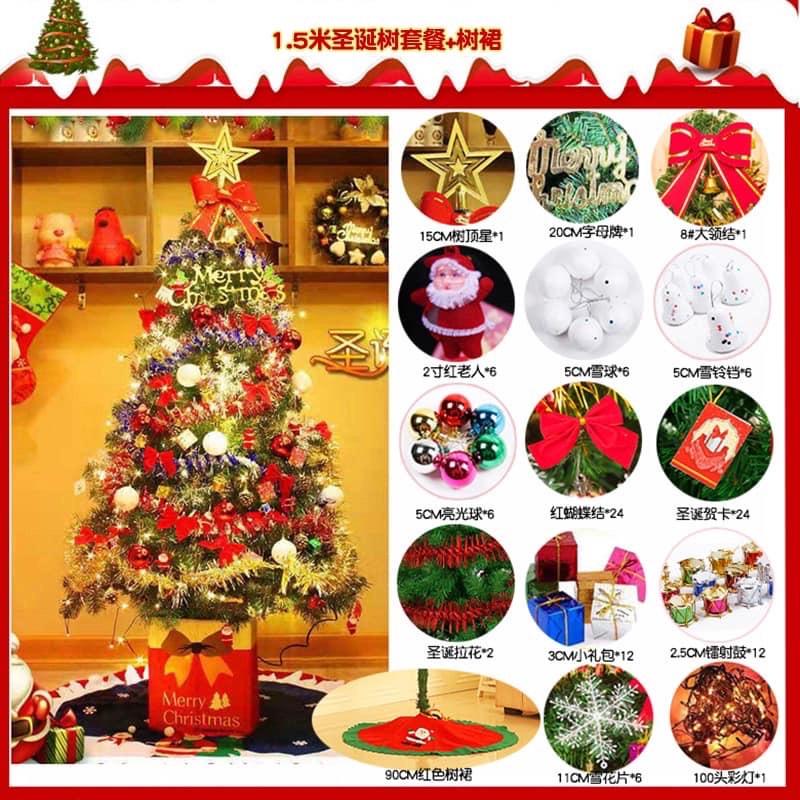 cây thông noel 150cm kèm bộ phụ kiện đầy đủ trong cây thông