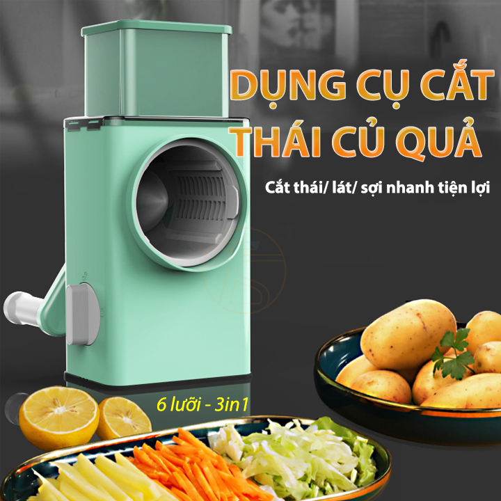 Dụng Cụ Cắt Thái Bào Xay Củ Quả Với 6 Lưỡi Đa Năng 3in1 Quay Bằng Tay