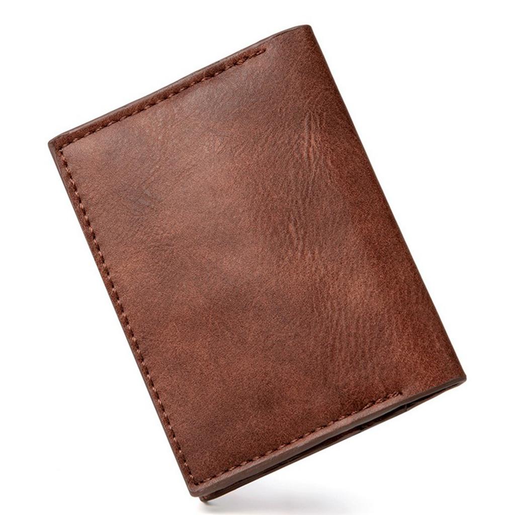 Brown PU Leather Small Billfold Slim Wallet Credit Cards ID Money