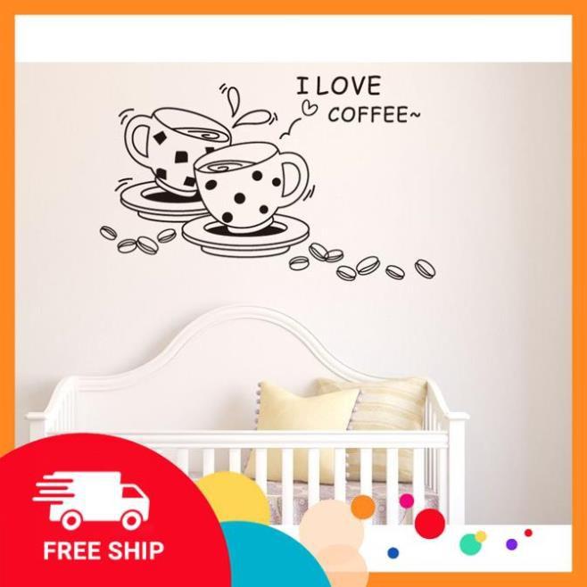 ️️ Decal dán tường cốc café-tranh dán tường trang trí
